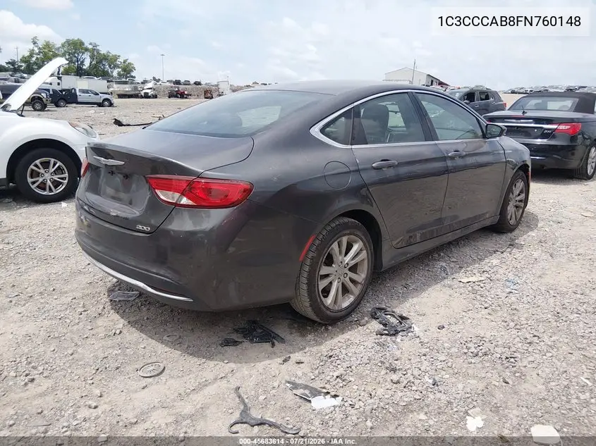 2015 Chrysler 200 Limited VIN: 1C3CCCAB8FN760148 Lot: 45683614