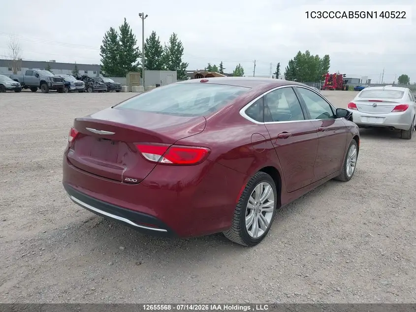 2016 Chrysler 200 Limited VIN: 1C3CCCAB5GN140522 Lot: 12655568