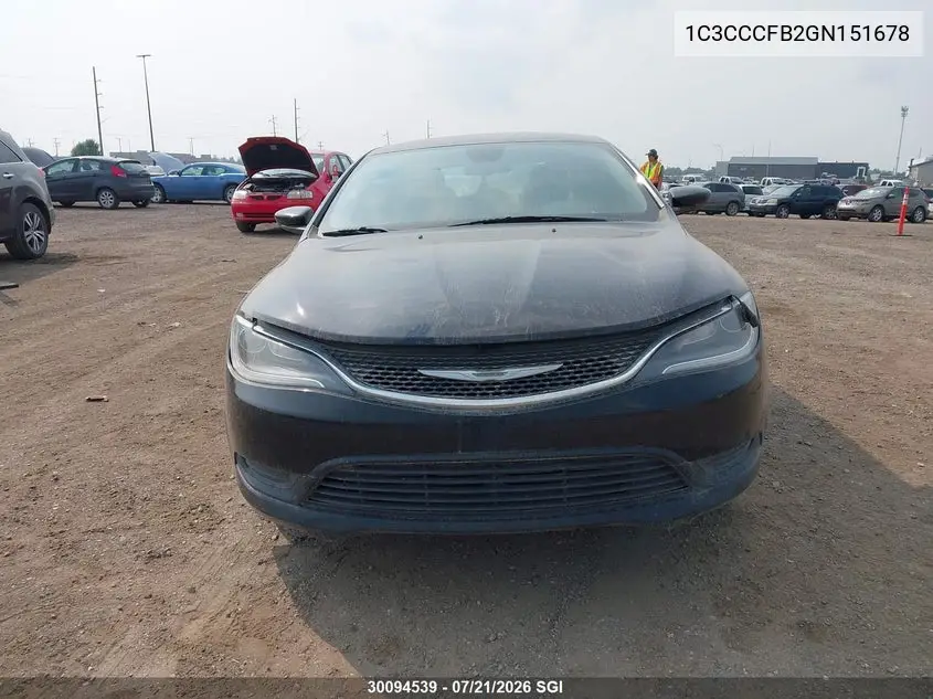 2016 Chrysler 200 Lx VIN: 1C3CCCFB2GN151678 Lot: 30094539