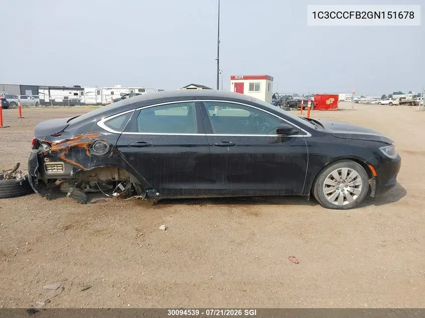 2016 Chrysler 200 Lx VIN: 1C3CCCFB2GN151678 Lot: 30094539