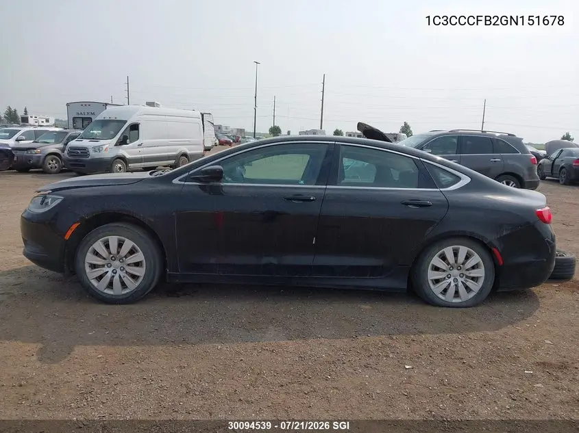 2016 Chrysler 200 Lx VIN: 1C3CCCFB2GN151678 Lot: 30094539