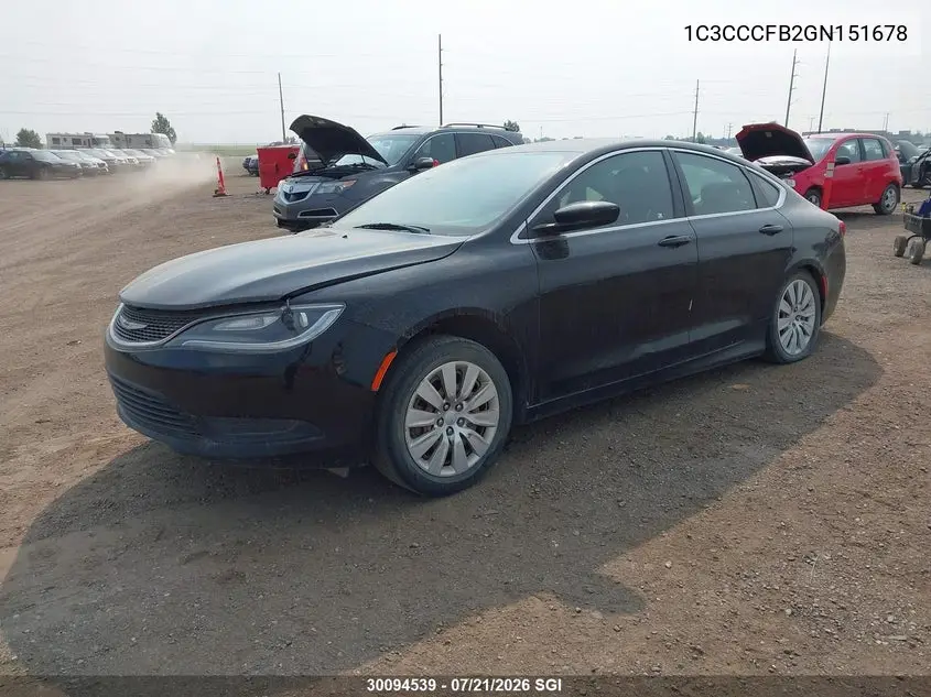 2016 Chrysler 200 Lx VIN: 1C3CCCFB2GN151678 Lot: 30094539