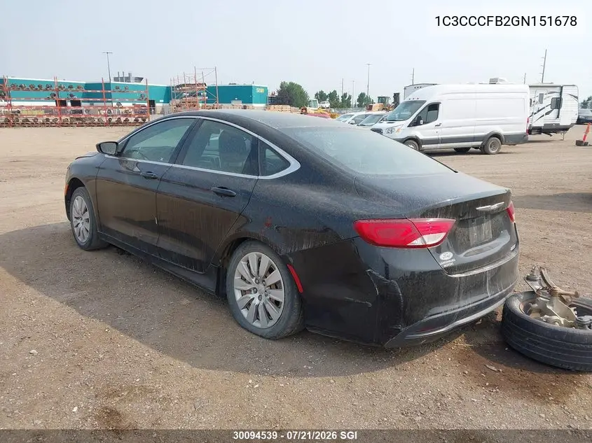 2016 Chrysler 200 Lx VIN: 1C3CCCFB2GN151678 Lot: 30094539