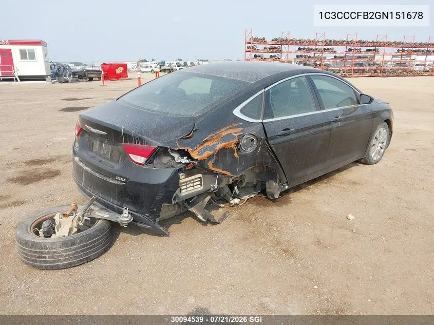 2016 Chrysler 200 Lx VIN: 1C3CCCFB2GN151678 Lot: 30094539