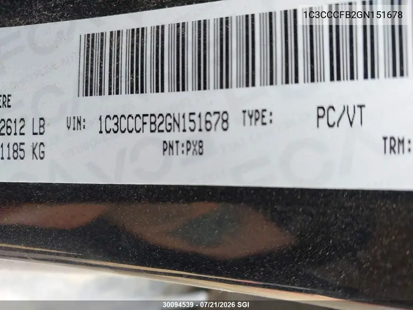 2016 Chrysler 200 Lx VIN: 1C3CCCFB2GN151678 Lot: 30094539