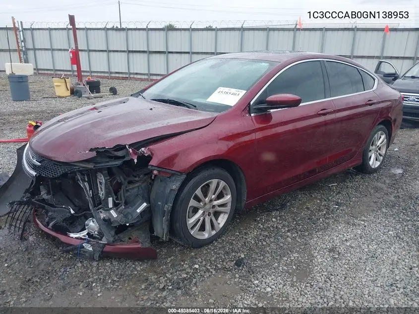 2016 Chrysler 200 Limited VIN: 1C3CCCAB0GN138953 Lot: 45385403