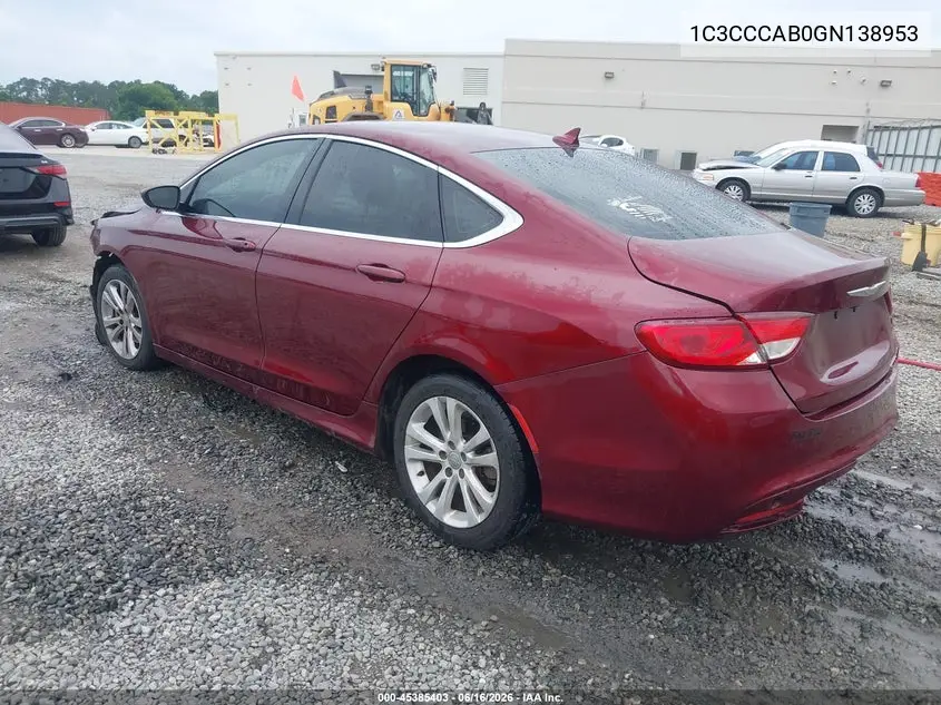 2016 Chrysler 200 Limited VIN: 1C3CCCAB0GN138953 Lot: 45385403