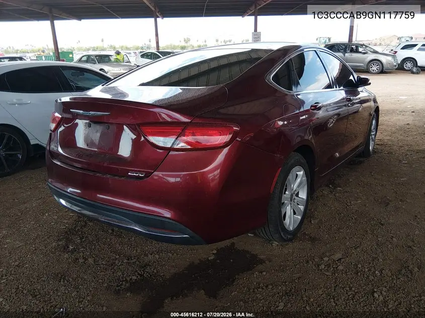 2016 Chrysler 200 Limited VIN: 1C3CCCAB9GN117759 Lot: 45616212