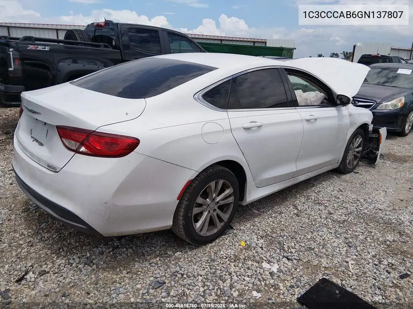 2016 Chrysler 200 Limited VIN: 1C3CCCAB6GN137807 Lot: 45618760