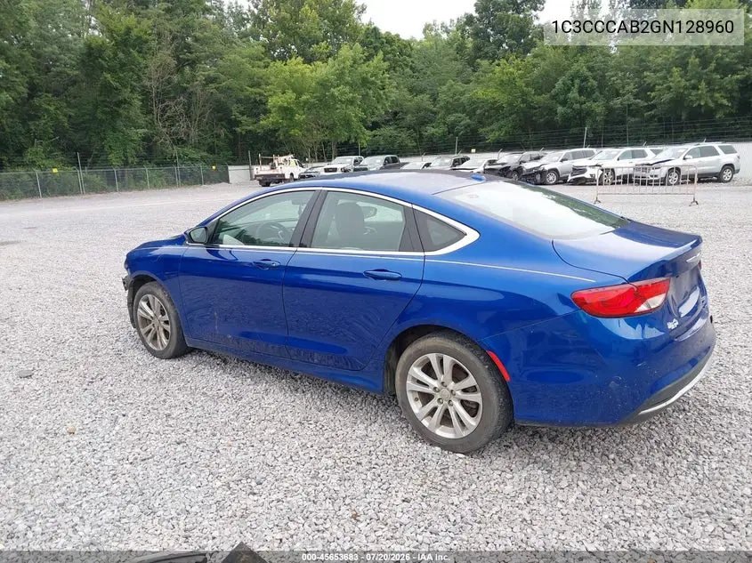 2016 Chrysler 200 Limited VIN: 1C3CCCAB2GN128960 Lot: 45653683
