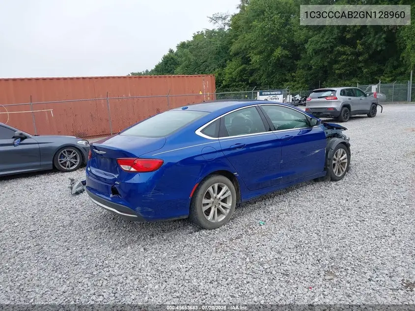 2016 Chrysler 200 Limited VIN: 1C3CCCAB2GN128960 Lot: 45653683