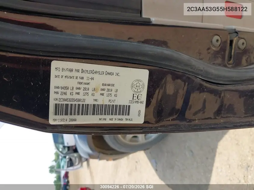 2005 Chrysler 300 Touring VIN: 2C3AA53G55H588122 Lot: 30094226