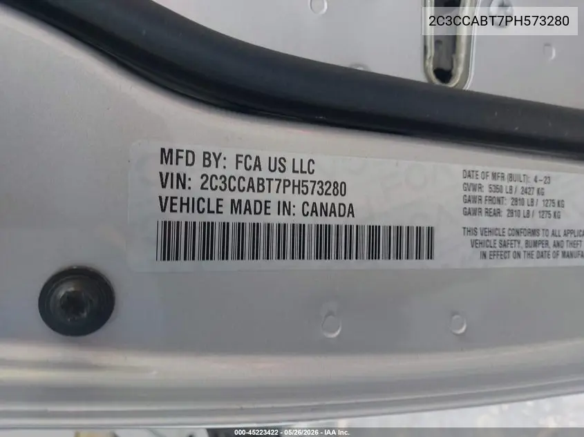 2023 Chrysler 300 300S VIN: 2C3CCABT7PH573280 Lot: 45223422