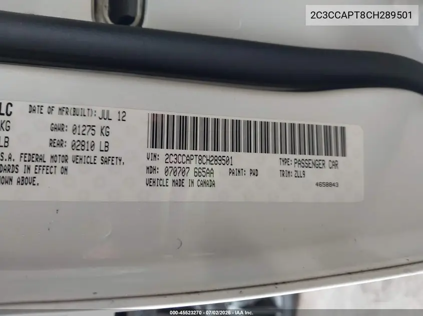 2012 Chrysler 300C Luxury Series VIN: 2C3CCAPT8CH289501 Lot: 45523270