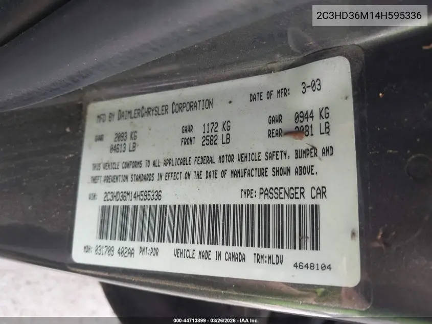 2004 Chrysler Concorde Lxi VIN: 2C3HD36M14H595336 Lot: 44713899