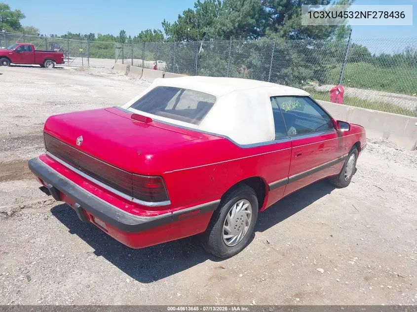 1992 Chrysler Lebaron VIN: 1C3XU4532NF278436 Lot: 45613645