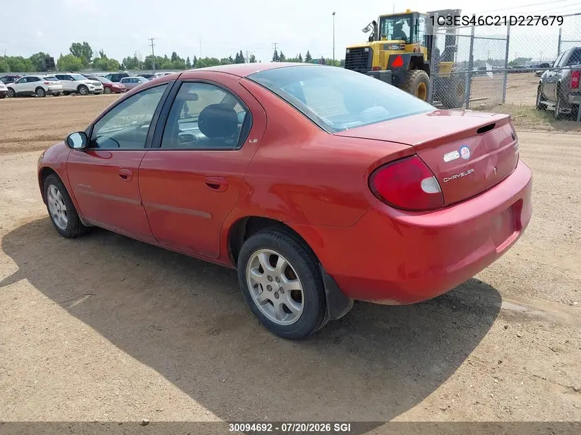 2001 Chrysler Neon VIN: 1C3ES46C21D227679 Lot: 30094692