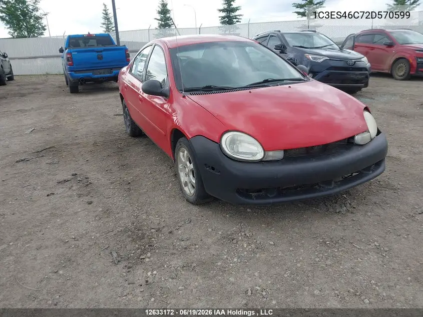 2002 Chrysler Neon Le VIN: 1C3ES46C72D570599 Lot: 12633172X