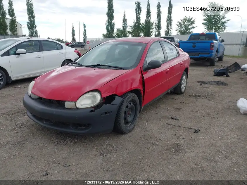 2002 Chrysler Neon Le VIN: 1C3ES46C72D570599 Lot: 12633172X