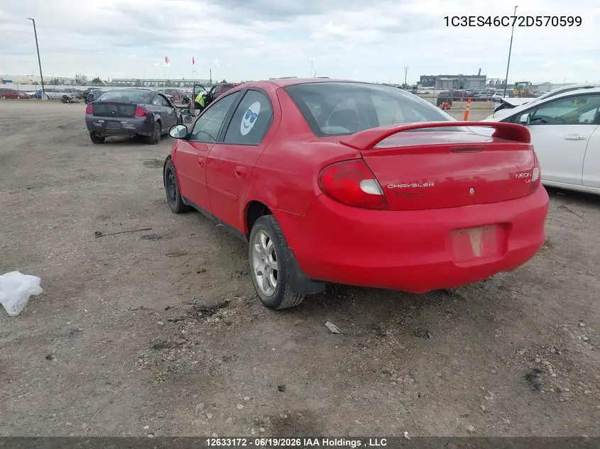 2002 Chrysler Neon Le VIN: 1C3ES46C72D570599 Lot: 12633172X
