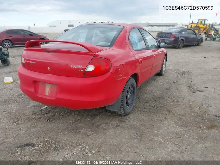 2002 Chrysler Neon Le VIN: 1C3ES46C72D570599 Lot: 12633172X