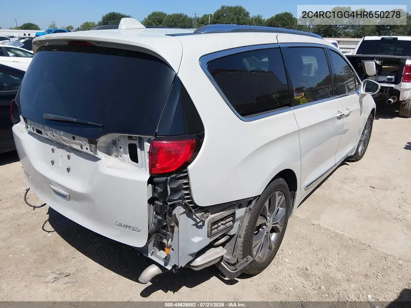 2017 Chrysler Pacifica Limited VIN: 2C4RC1GG4HR650278 Lot: 45626882