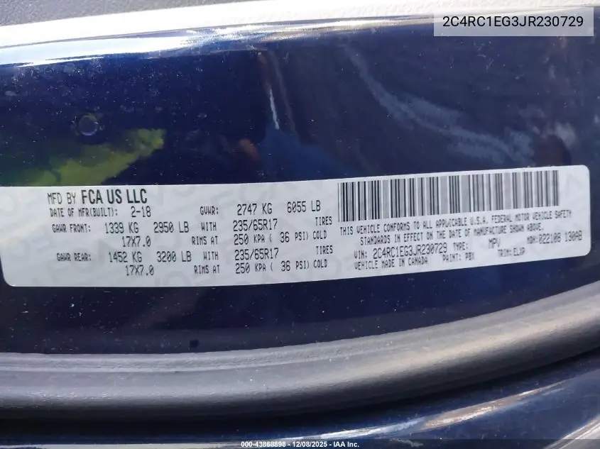 2C4RC1EG3JR230729 2018 Chrysler Pacifica Touring L Plus