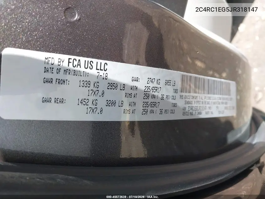 2018 Chrysler Pacifica Touring L Plus VIN: 2C4RC1EG5JR318147 Lot: 45572639