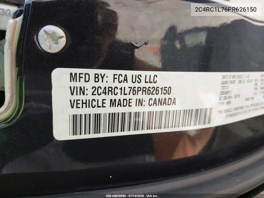 2023 Chrysler Pacifica Hybrid Touring L VIN: 2C4RC1L76PR626150 Lot: 45638890