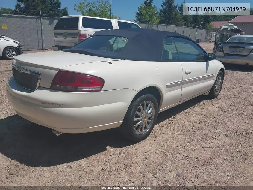 2001 Chrysler Sebring Limited VIN: 1C3EL65U71N704989 Lot: 45613029