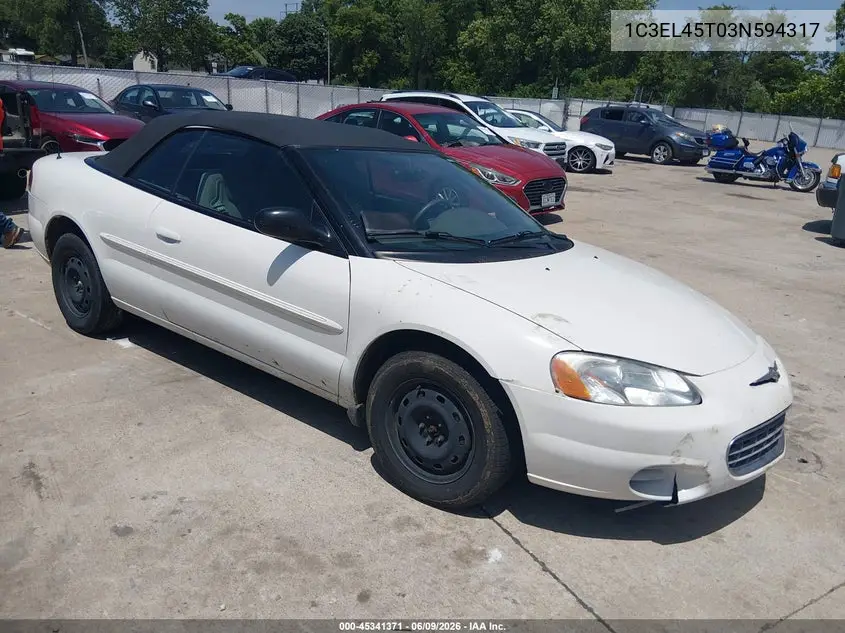 2003 Chrysler Sebring Lx VIN: 1C3EL45T03N594317 Lot: 45341371