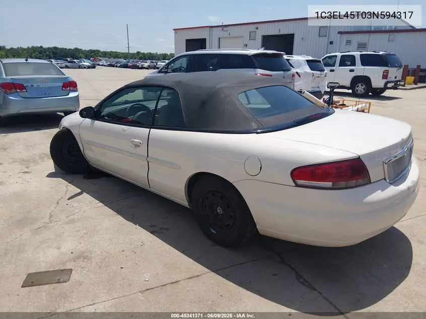 2003 Chrysler Sebring Lx VIN: 1C3EL45T03N594317 Lot: 45341371