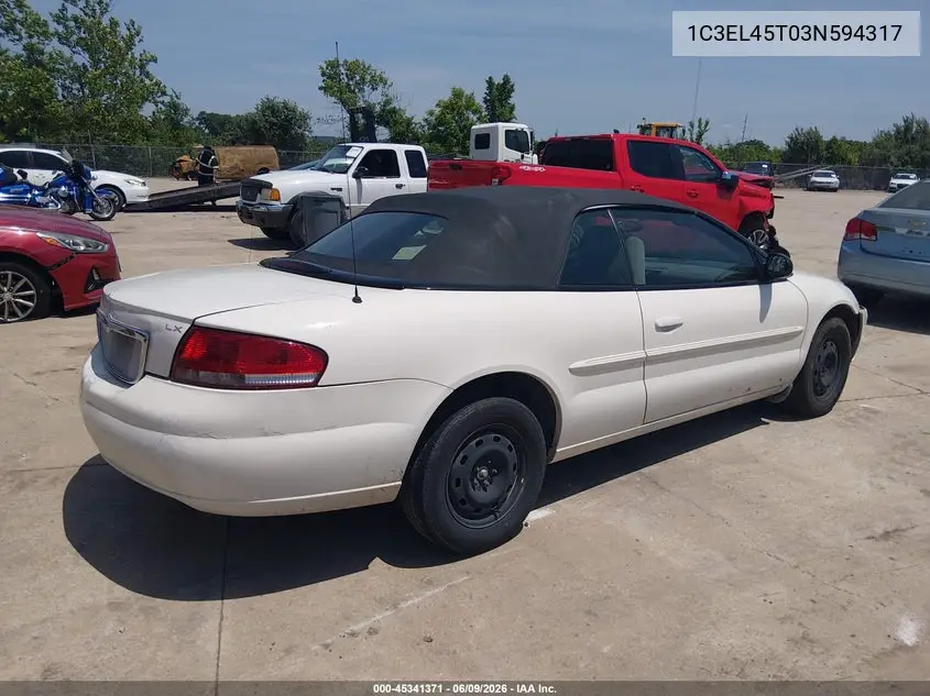 2003 Chrysler Sebring Lx VIN: 1C3EL45T03N594317 Lot: 45341371