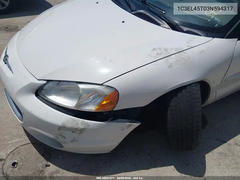2003 Chrysler Sebring Lx VIN: 1C3EL45T03N594317 Lot: 45341371