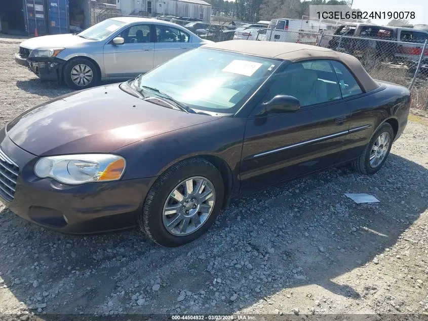 2004 Chrysler Sebring Limited VIN: 1C3EL65R24N190078 Lot: 44504932