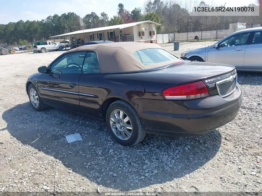 2004 Chrysler Sebring Limited VIN: 1C3EL65R24N190078 Lot: 44504932