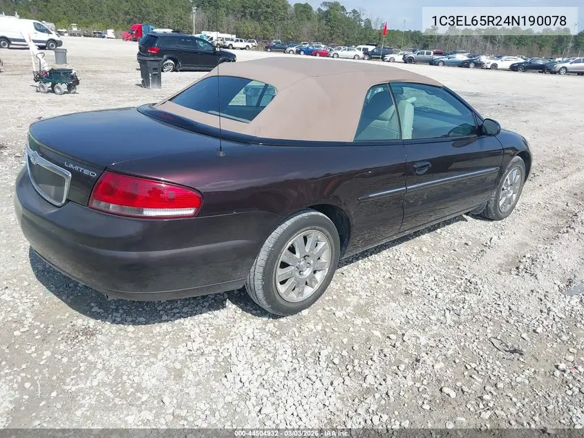 2004 Chrysler Sebring Limited VIN: 1C3EL65R24N190078 Lot: 44504932