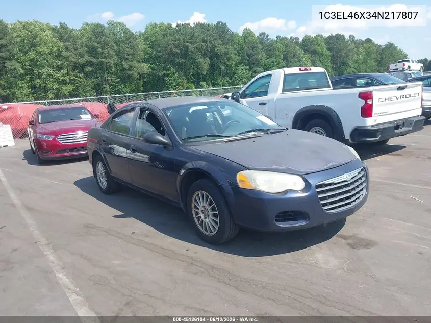 2004 Chrysler Sebring Lx VIN: 1C3EL46X34N217807 Lot: 45126104