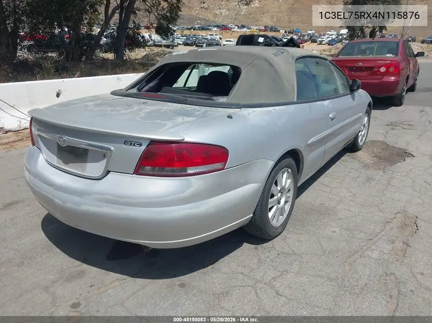 2004 Chrysler Sebring Gtc VIN: 1C3EL75RX4N115876 Lot: 45195083