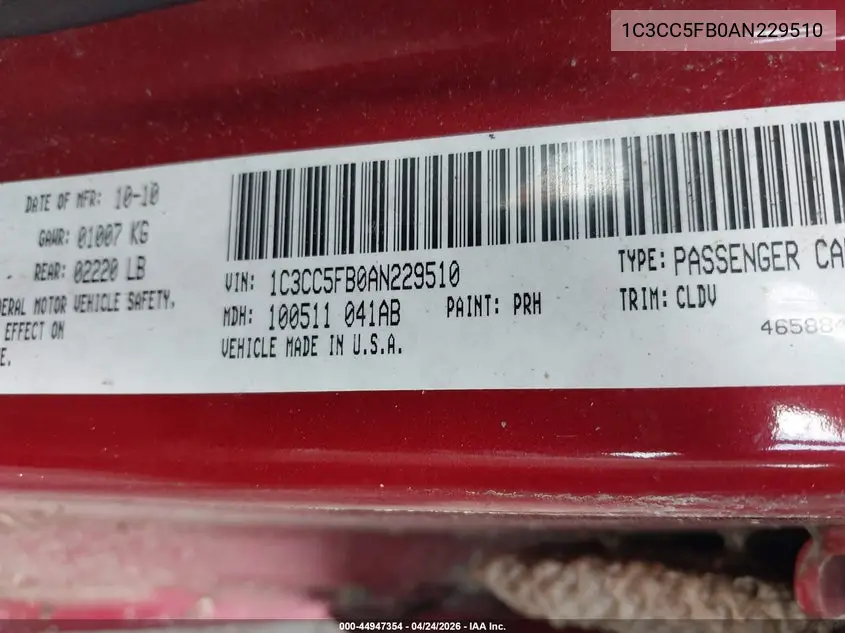 2010 Chrysler Sebring Limited VIN: 1C3CC5FB0AN229510 Lot: 44947354