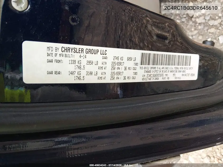2013 Chrysler Town & Country Touring VIN: 2C4RC1BG3DR645610 Lot: 45634243