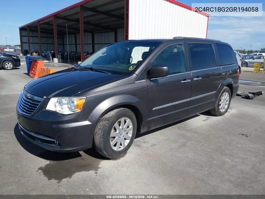 2016 Chrysler Town & Country Touring VIN: 2C4RC1BG2GR194058 Lot: 45385985