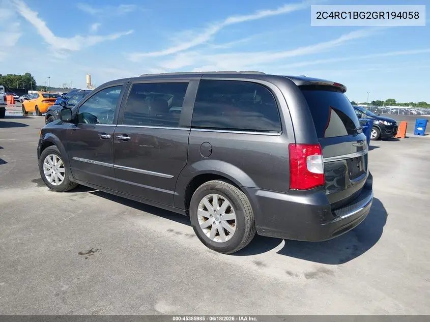 2016 Chrysler Town & Country Touring VIN: 2C4RC1BG2GR194058 Lot: 45385985