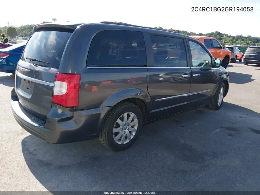 2016 Chrysler Town & Country Touring VIN: 2C4RC1BG2GR194058 Lot: 45385985