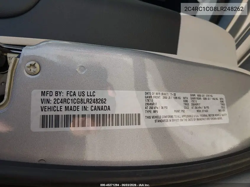 2020 Chrysler Voyager Lx VIN: 2C4RC1CG8LR248262 Lot: 45271294