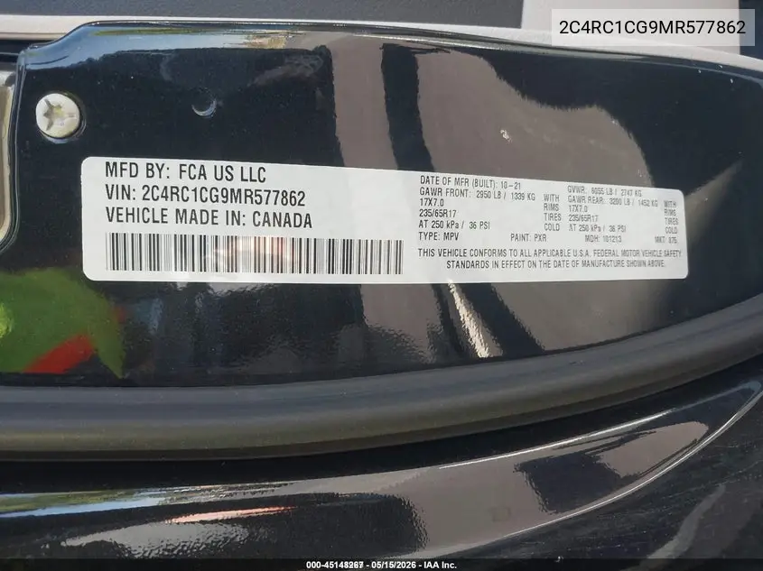 2021 Chrysler Voyager Lx VIN: 2C4RC1CG9MR577862 Lot: 45148267