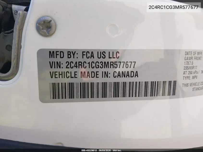 2021 Chrysler Voyager Lx VIN: 2C4RC1CG3MR577677 Lot: 45329612