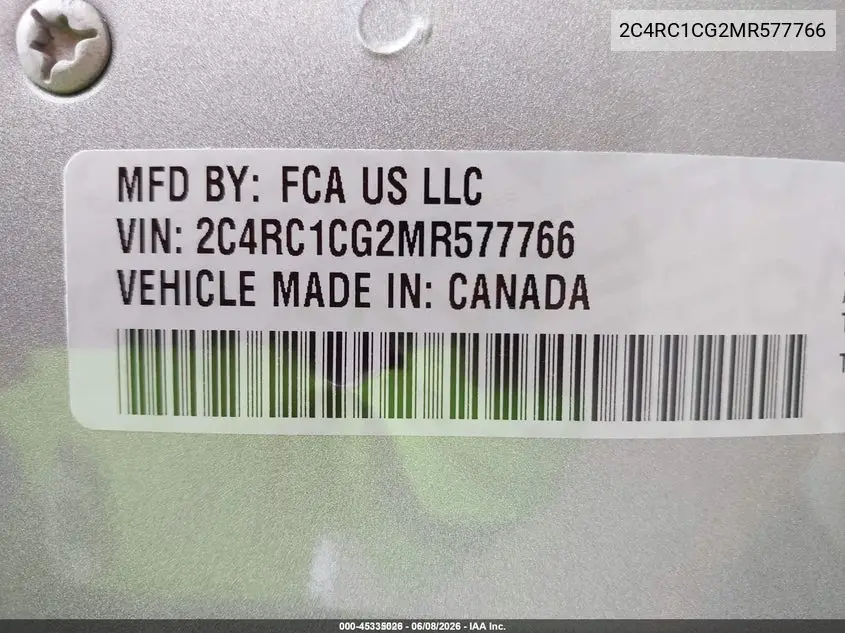 2021 Chrysler Voyager Lx VIN: 2C4RC1CG2MR577766 Lot: 45335026