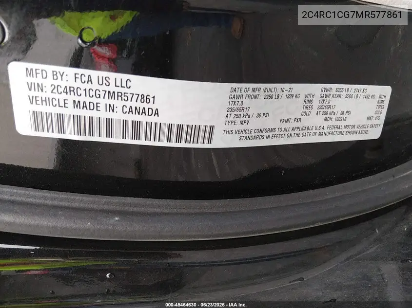 2021 Chrysler Voyager Lx VIN: 2C4RC1CG7MR577861 Lot: 45464630