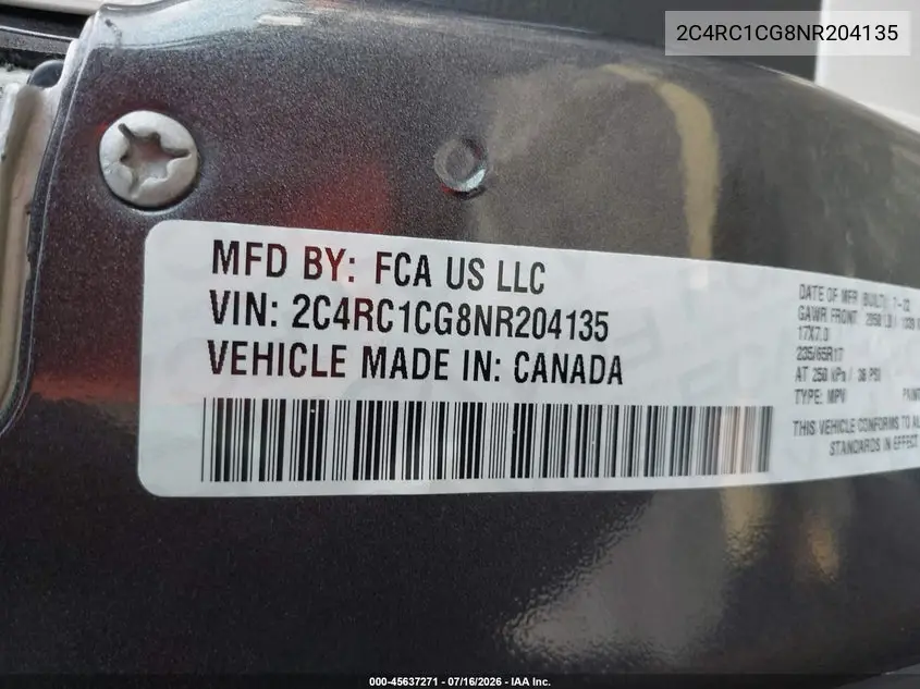 2022 Chrysler Voyager Lx VIN: 2C4RC1CG8NR204135 Lot: 45637271